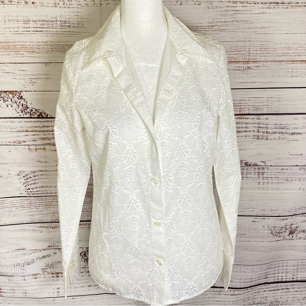 JH Collectibles Women’s Small White Damask Button Down Blouse Classic Dressy